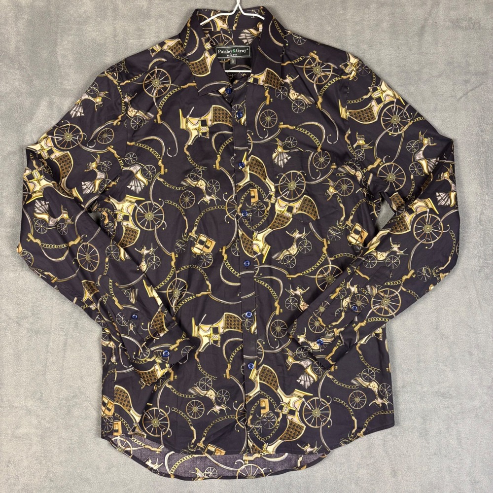 Paisley & Gray Mens Slim Fit Carriage Chain Print Button Down Shirt Large 17